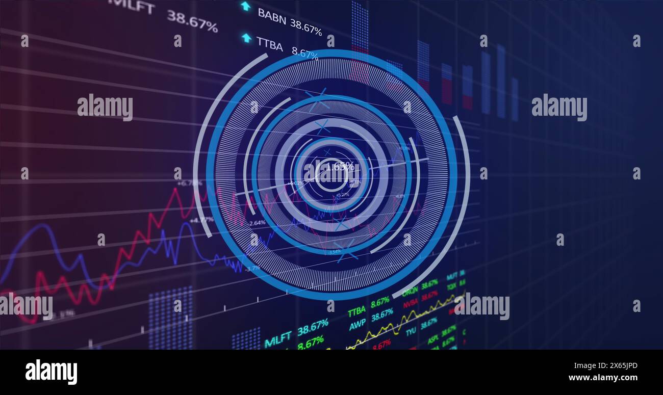 Image of science data processing over dark background Stock Photo
