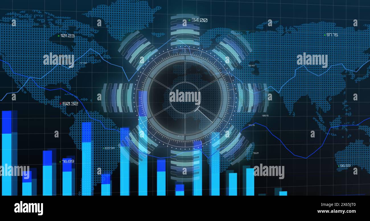 Image of science data processing over dark background Stock Photo