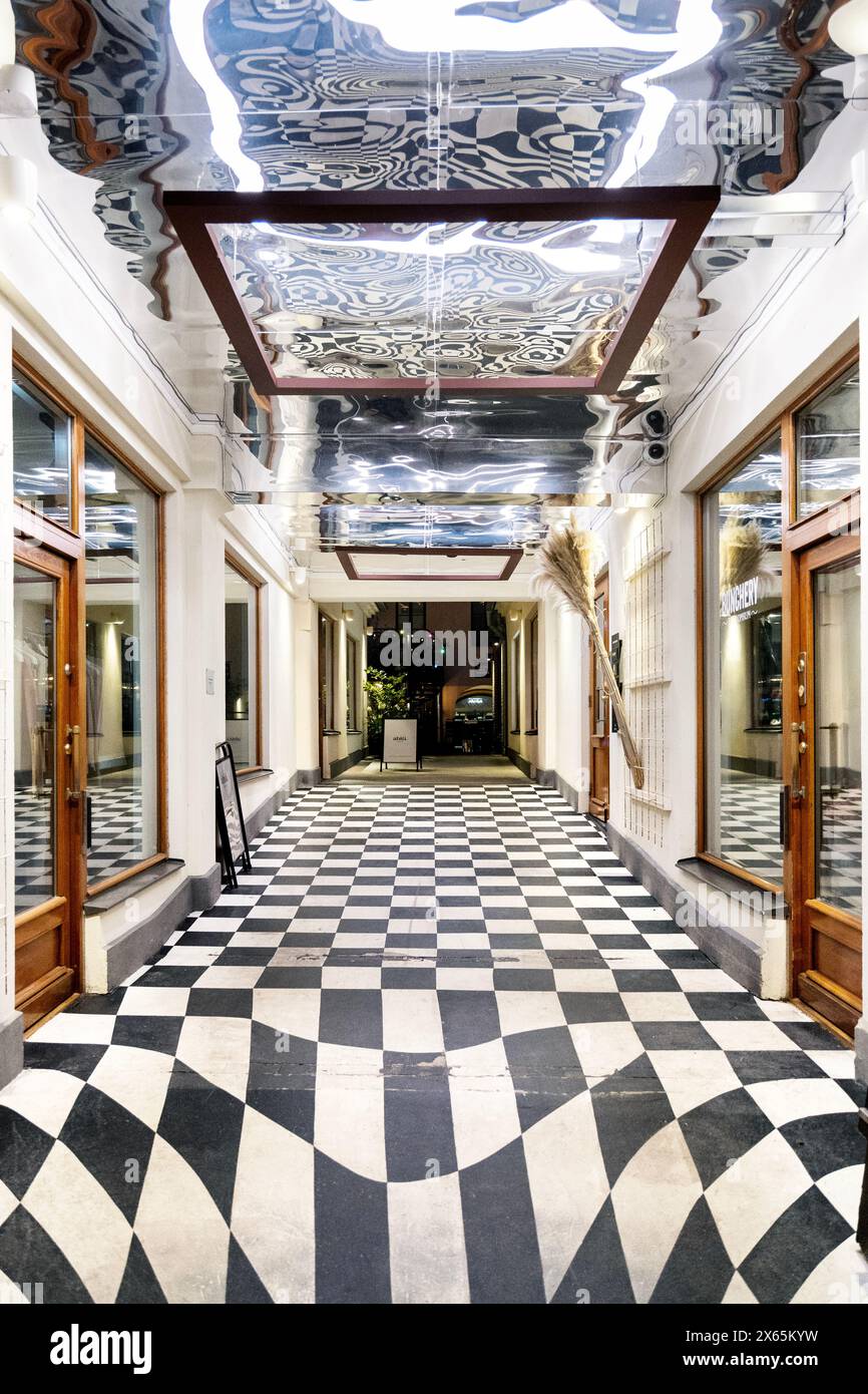 Passage to Victoria Garden with optical illusion chack floor, Gothenburg, Sweden Stock Photo