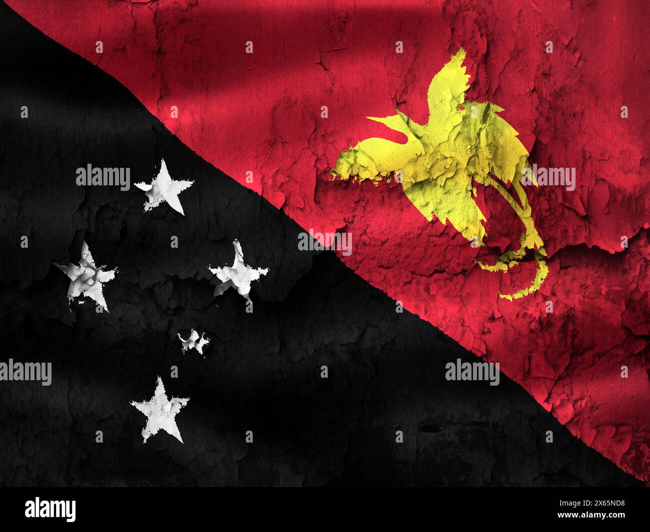 3D-Illustration of a Papua New Guinea flag - realistic waving fa Stock Photo