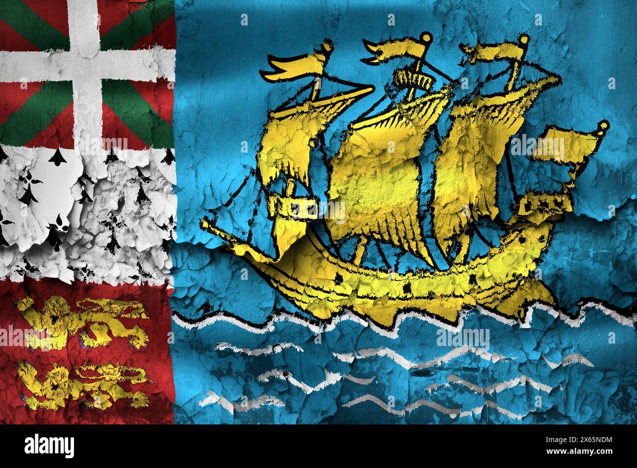 3D-Illustration of a Saint Pierre and Miquelon flag - realistic Stock Photo