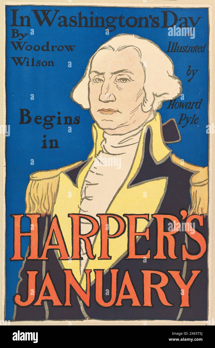 Vintage illustration of George Washington : Harper's: In Washington's Day, January 1896. Artist: Edward Penfield . Stock Photo