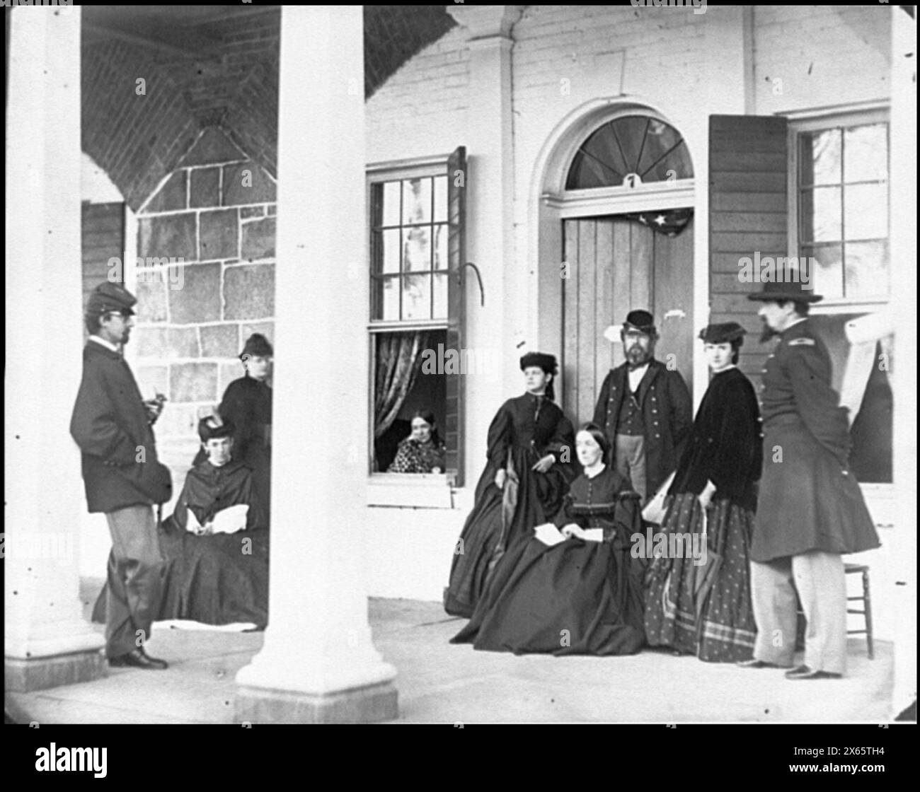 Fort Monroe, Va. Officers and ladies on porch of a garrison house, Civil War Photographs 1861-1865 Stock Photo