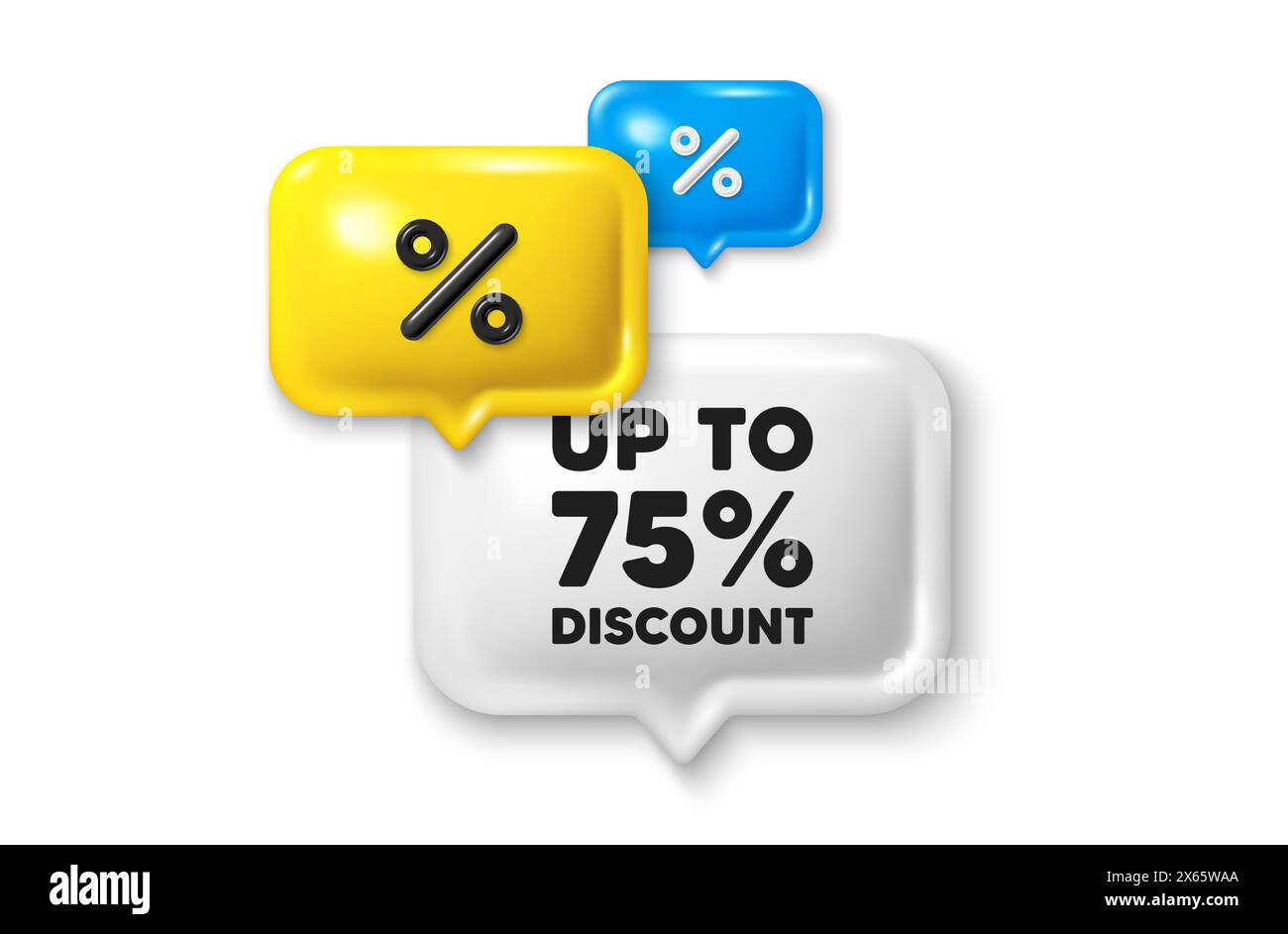Up to 75 percent discount. Sale offer price sign. Discount speech bubble offer 3d icon. Vector Stock Vector