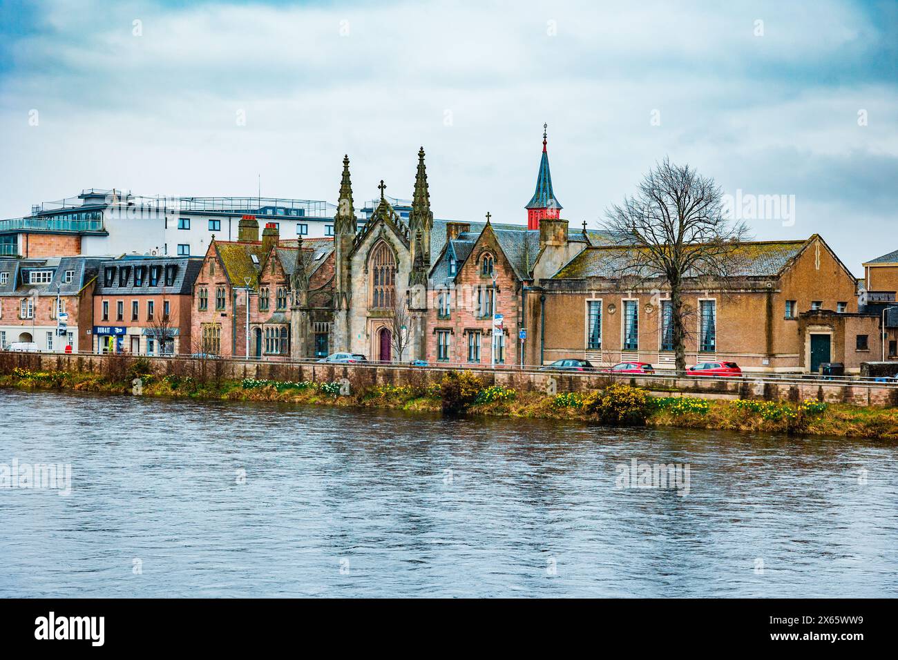 Historic Buildings Along The River Ness Stock Photo