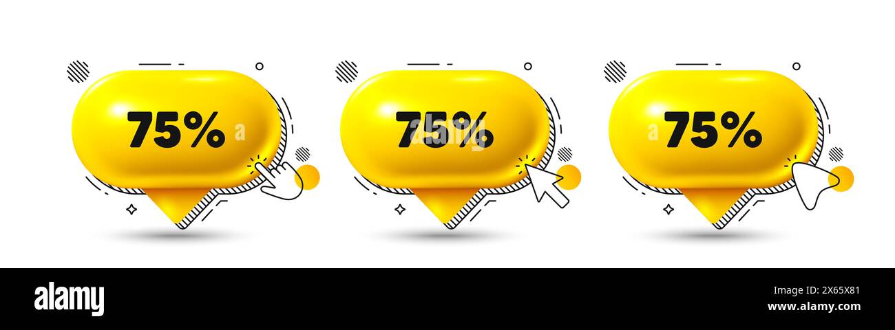 75 percent off sale. Discount offer price sign. Chat speech bubble 3d icons. Vector Stock Vector