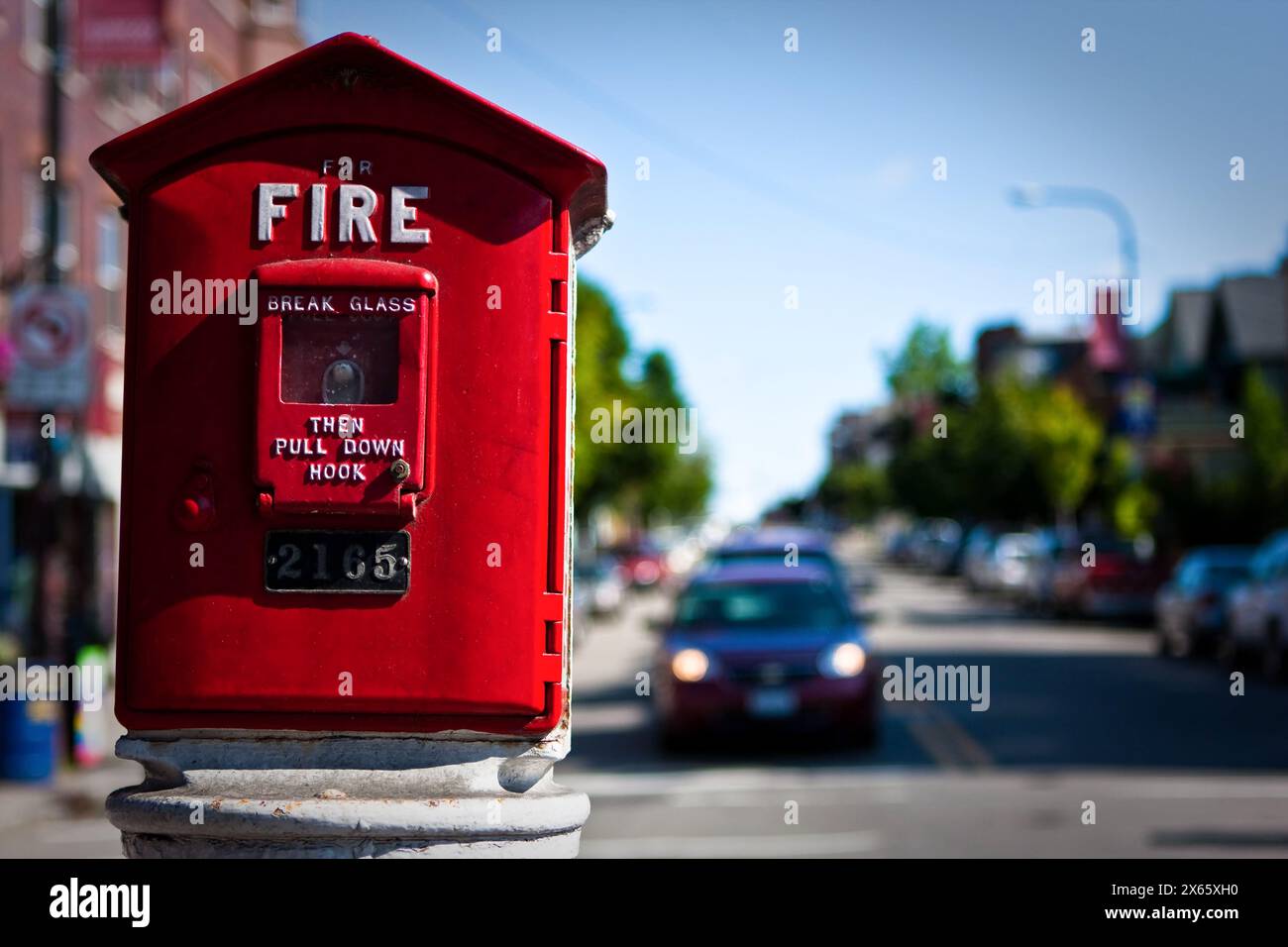 Vintage fire box in urban neighborhood Stock Photo