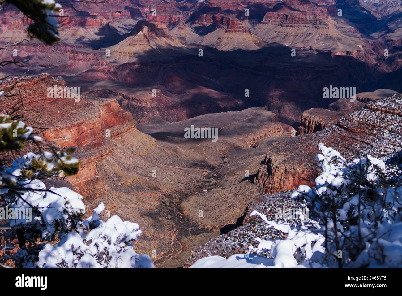 Snowy Overlook at Grand Canyon: Vast Landscapes and Deep Gorges Stock Photo