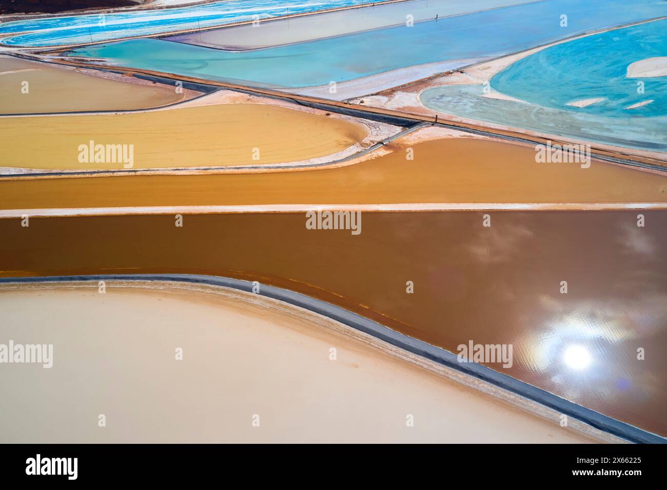 Colorful evaporation ponds at a potash refinery make an abstract Stock Photo