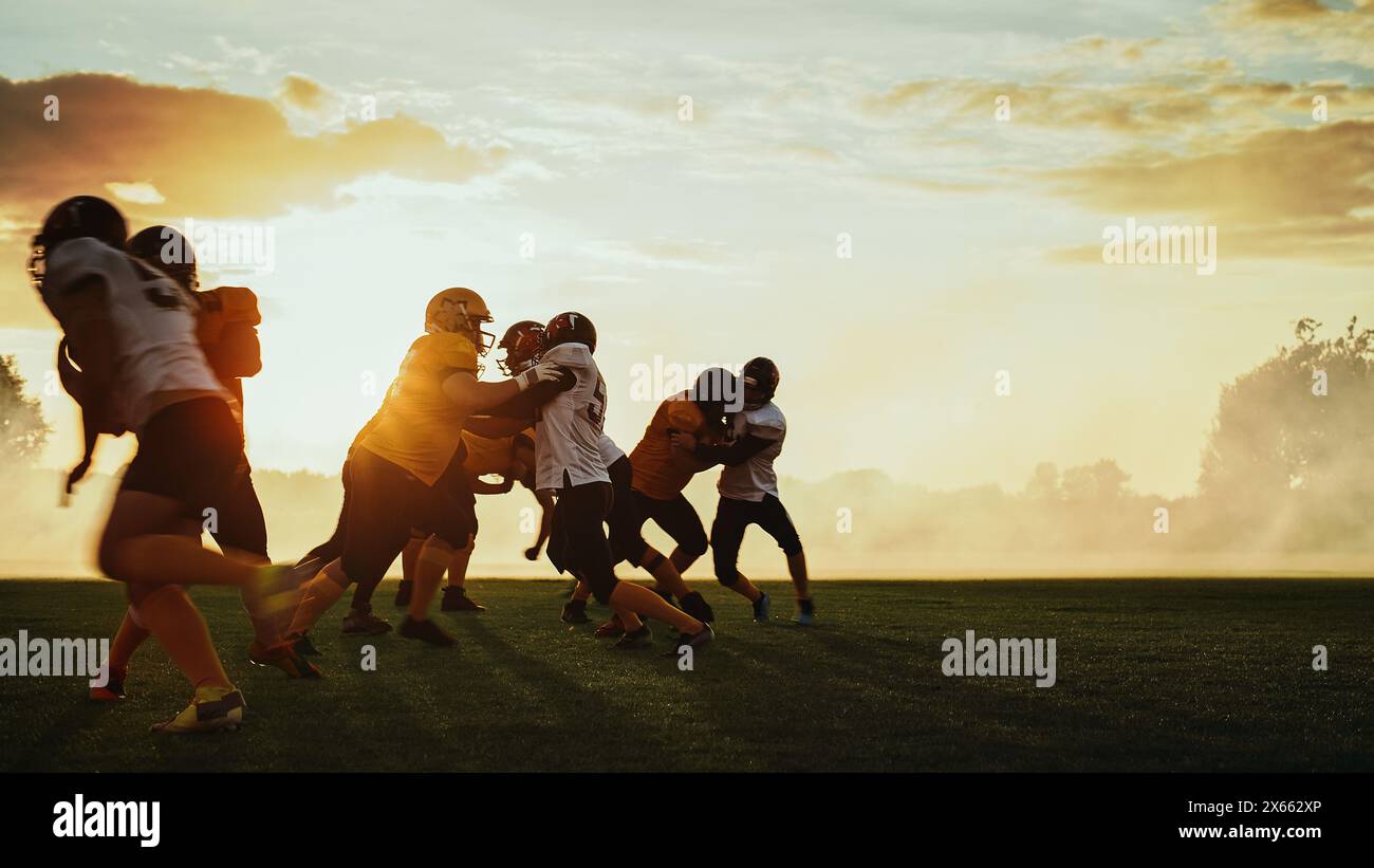 Field Fight American Football Field Two Teams Compete: Players Pass and Run ...
