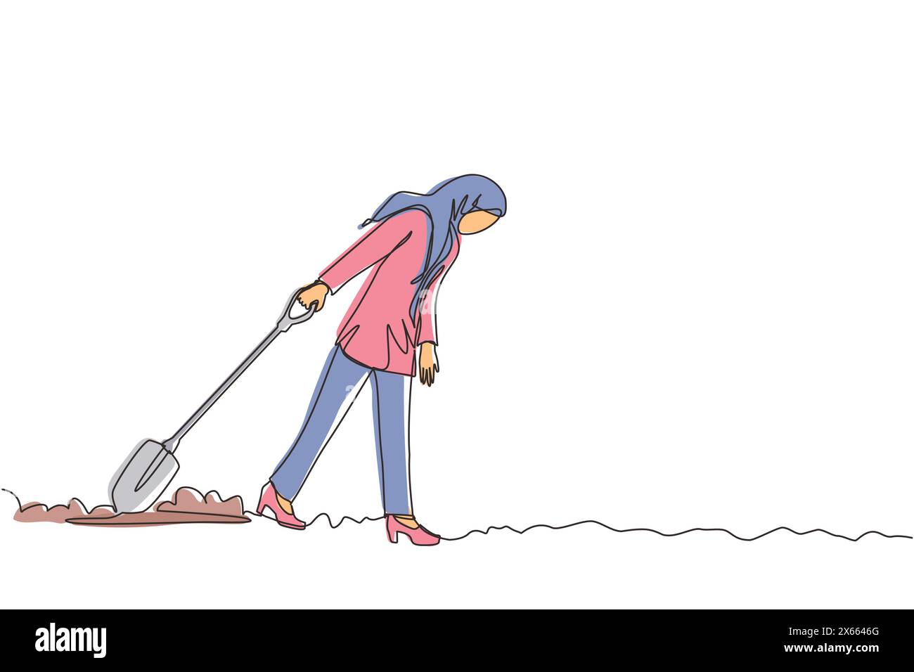 Single one line drawing Arabic businesswoman walking unsteadily leaving ...