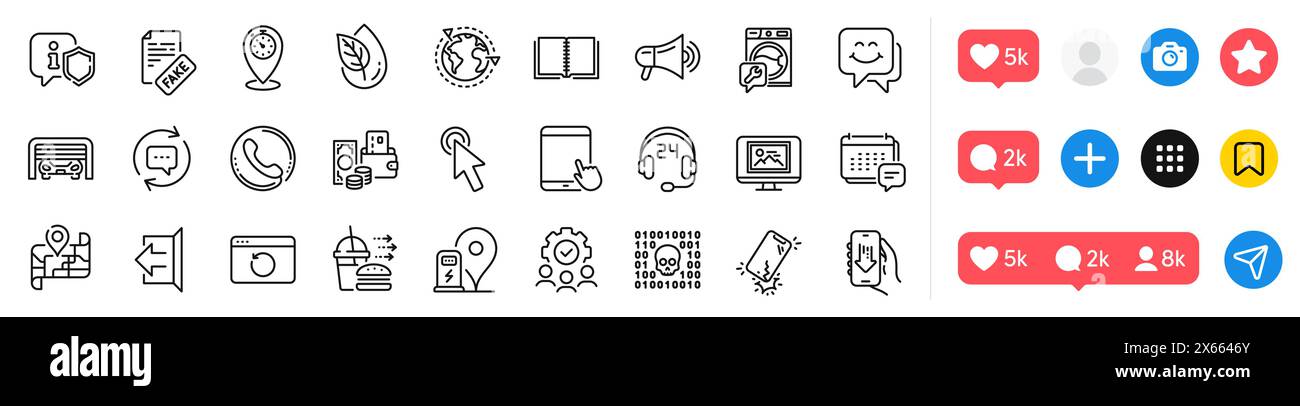 Map, Sign out and Photo thumbnail line icons pack. For web app. Social ...