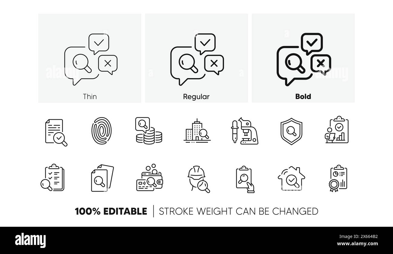 Inspection line icons. Quality research, Testing and Safety check icons
