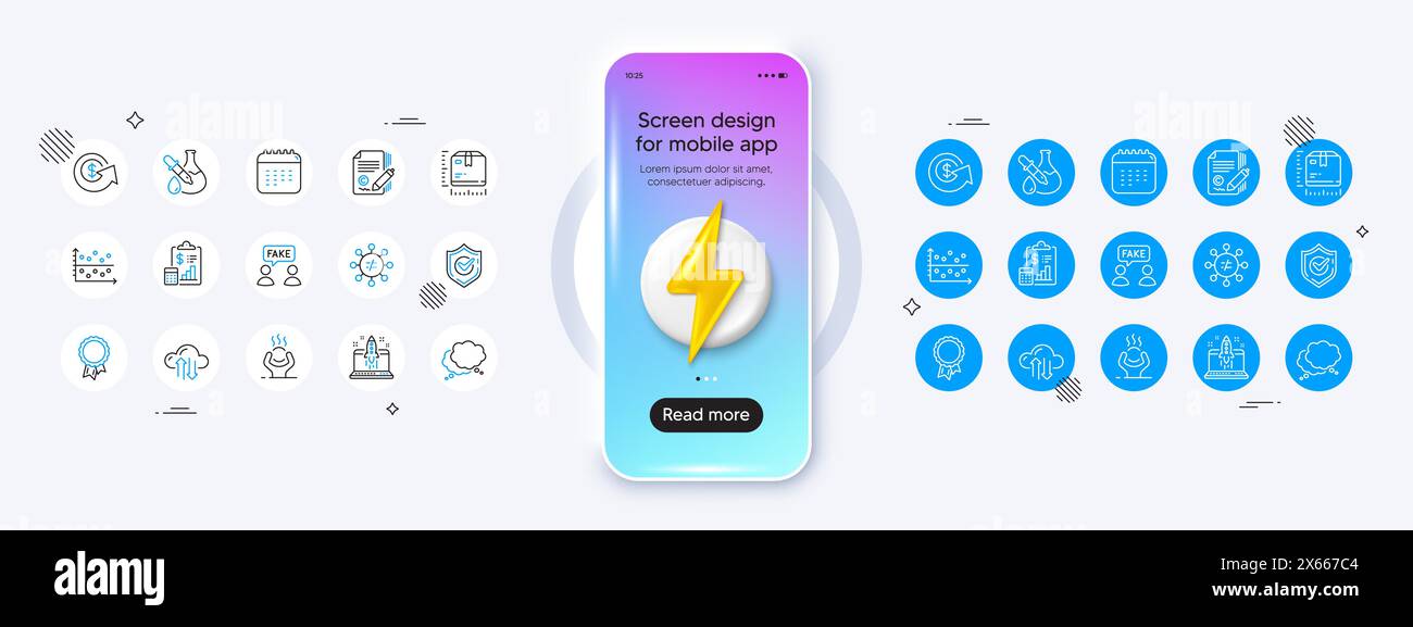 Chemistry experiment, Package size and Dot plot line icons. For web app, printing Vector Stock Vector