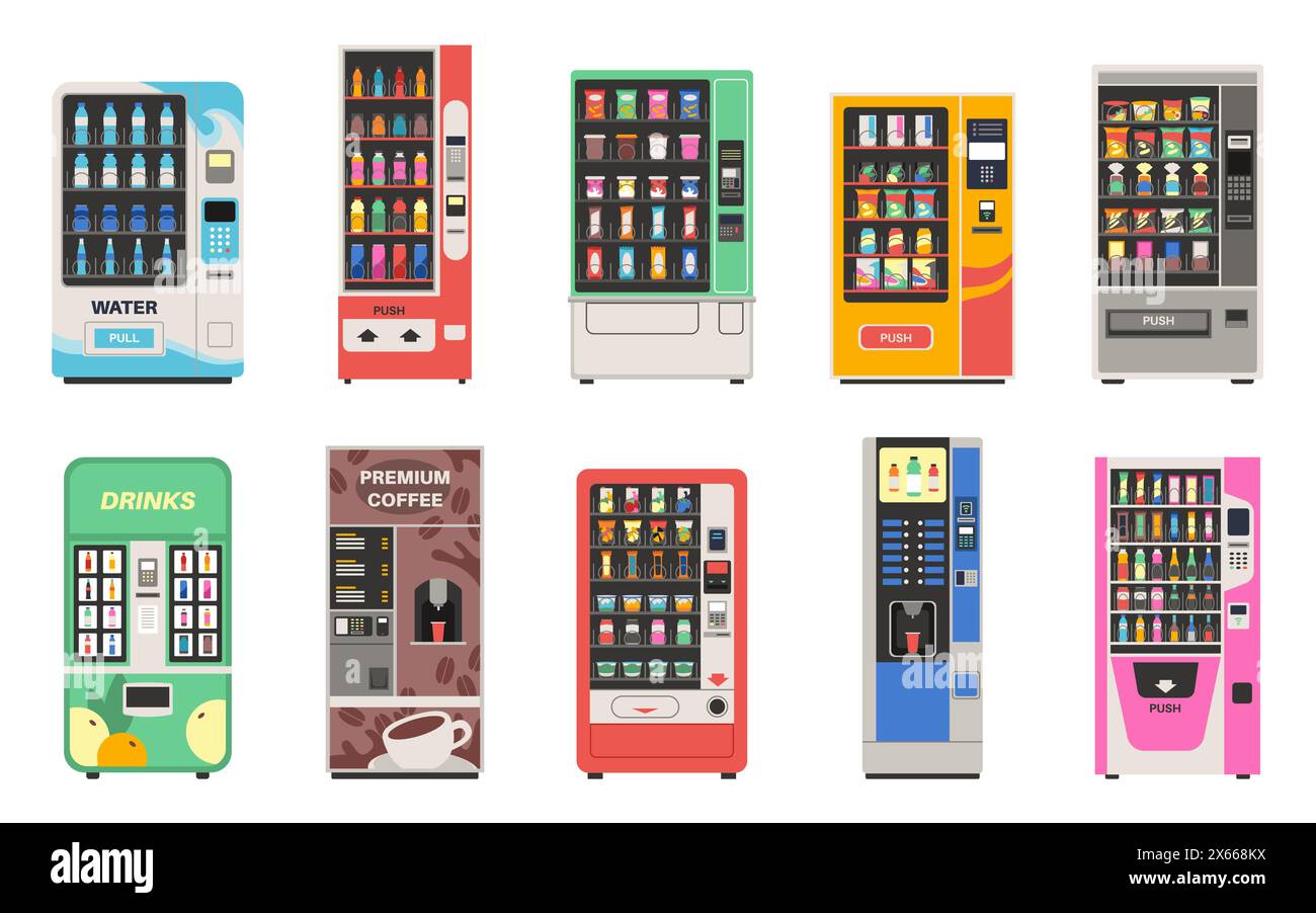 Vending snack machine. Automatic vendor for food sale, drinks ...