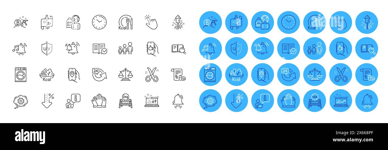 Search book, Usa close borders and Journey path line icons pack. For ...