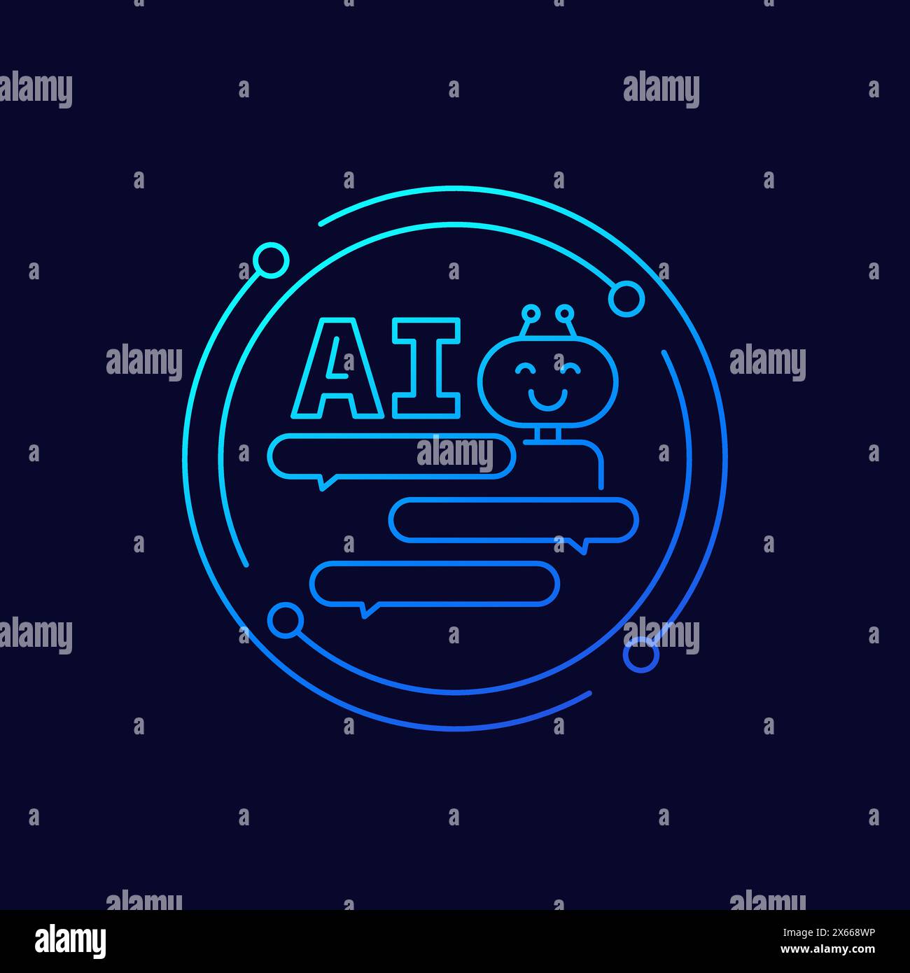 AI chat bot icon, Artificial intelligence linear Stock Vector