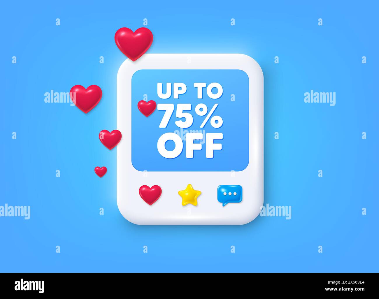 Up to 75 percent off sale. Discount offer price sign. Social media post 3d frame. Vector Stock Vector