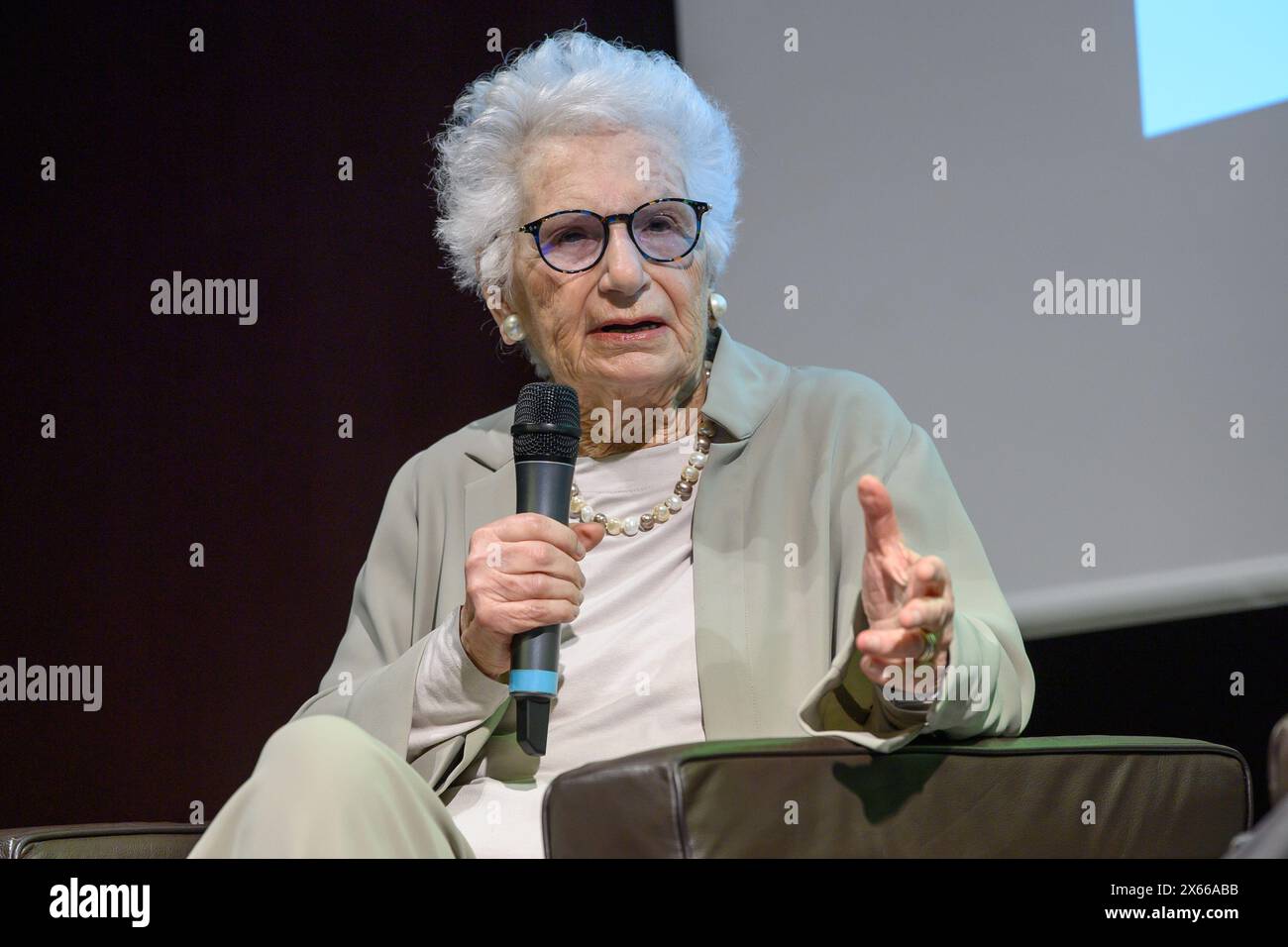 Liliana Segre partecipa al Convegno organizzato da Osservatorio per la Sicurezza Contro gli Atti Discriminatori su 'Le vittime dell'odio”, presso il memoriale della Shoah - Lunedì 13 Maggio 2024  (Foto Claudio Furlan/Lapresse)    Liliana Segre attends Conference organized by Observatory for Security Against Discriminatory Acts on 'The Victims of Hate,' at the Shoah Memorial - Monday, May 13, 2024  (Photo Claudio Furlan/Lapresse) Stock Photo