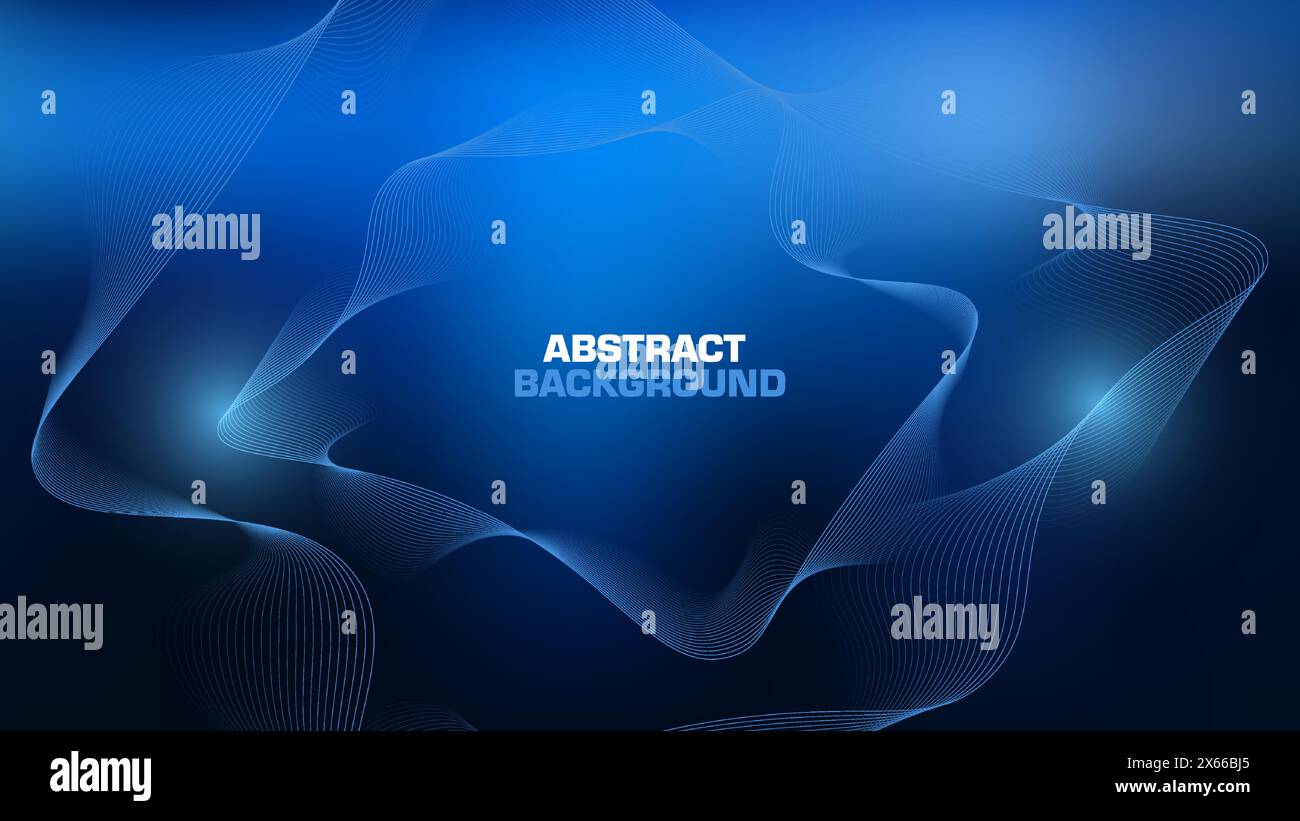 Abstract Blue Background with Delicate White Wavy Lines Design Stock Vector
