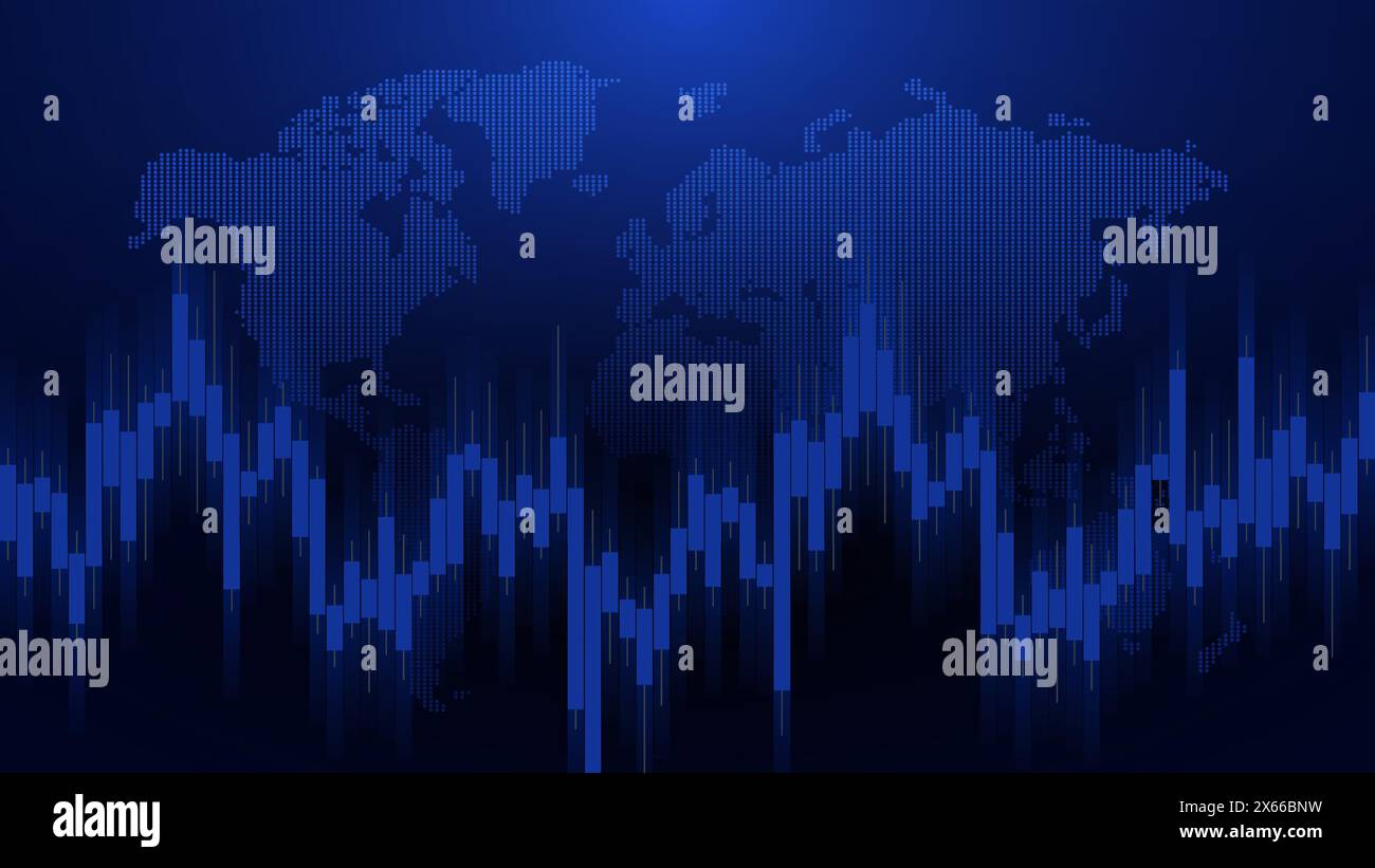 Global Finance Abstract Background - Global Finance Abstract Background With Market Graph And Dot World Map 2X66BNW 