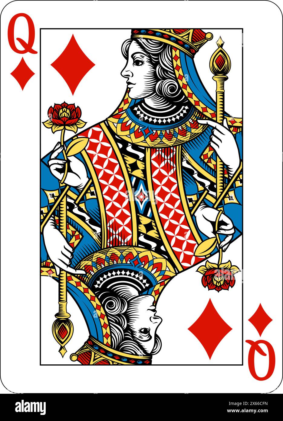 Queen of Diamonds Design Deck of Playing Cards Stock Vector