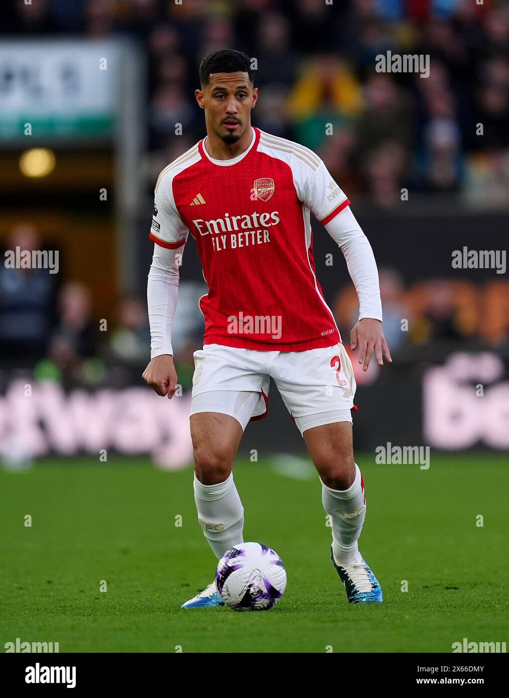 File photo dated 20-04-2024 of Arsenal's William Saliba. William Saliba says Arsenal’s squad will all be Tottenham fans when their arch-rivals take on Premier League title challengers Manchester City on Tuesday. Issue date: Monday May 13, 2024. Stock Photo
