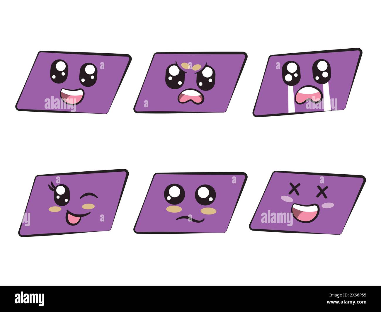 purple color parallelogram shape with expression smile angry crying ...