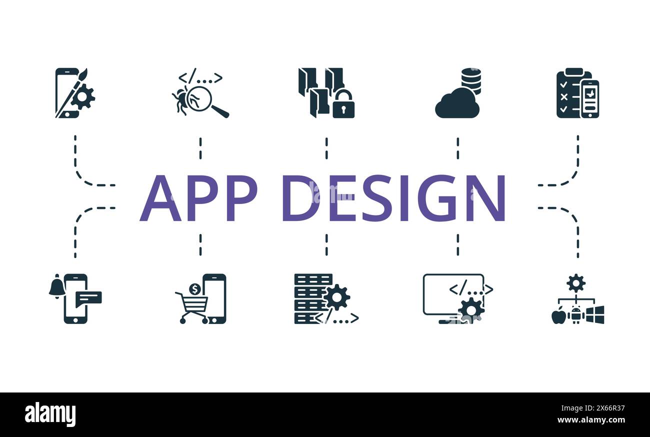App design set. Creative icons. Editable elements. Stock Vector