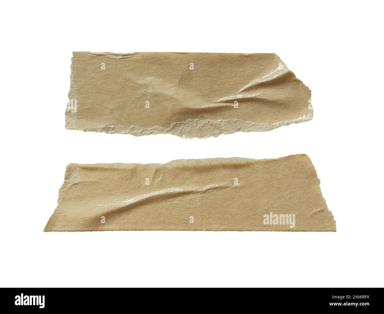 Torn beige paper masking tape on white background with clipping path Stock Photo