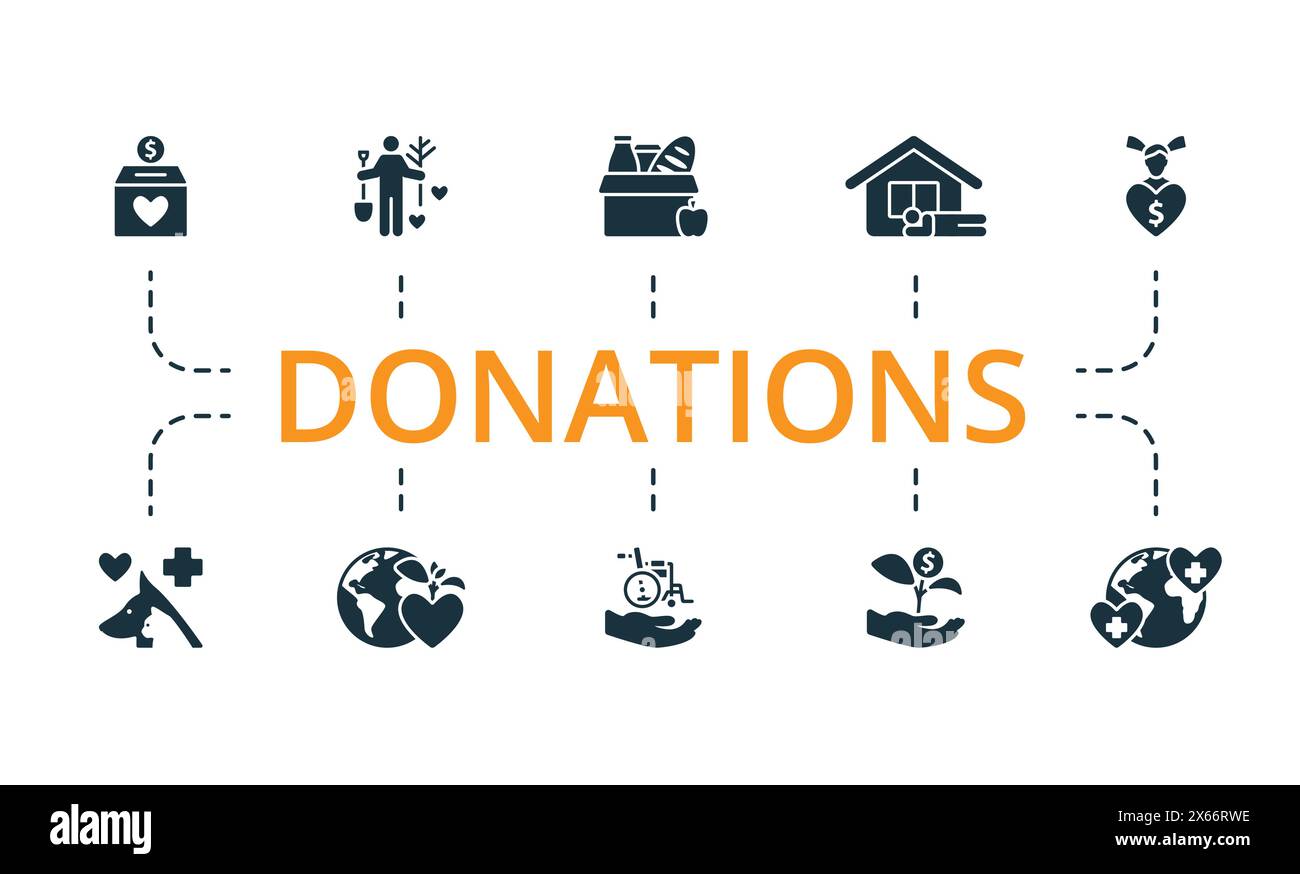 Donations set. Creative icons. Editable elements. Stock Vector