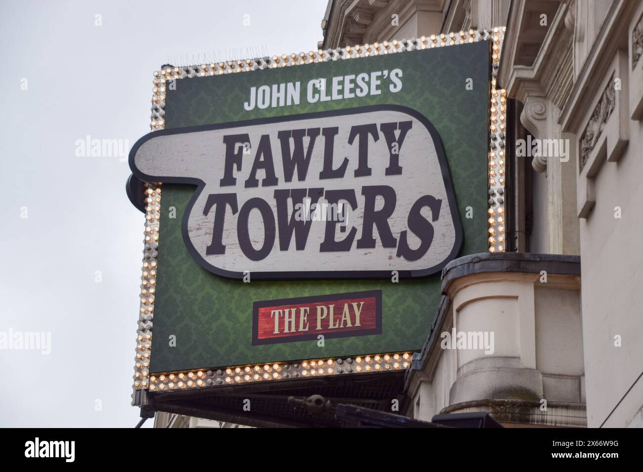 London, UK. 13th May 2024. A sign for John Cleese's Fawlty Towers at Apollo Theatre on Shaftesbury Avenue in West End, daytime view. Credit: Vuk Valcic/Alamy Stock Photo