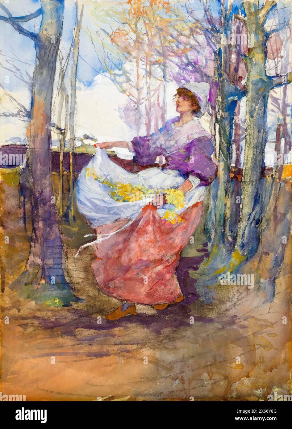 Elizabeth Forbes, An apron full of flowers, watercolour painting and bodycolour, before 1912 Stock Photo