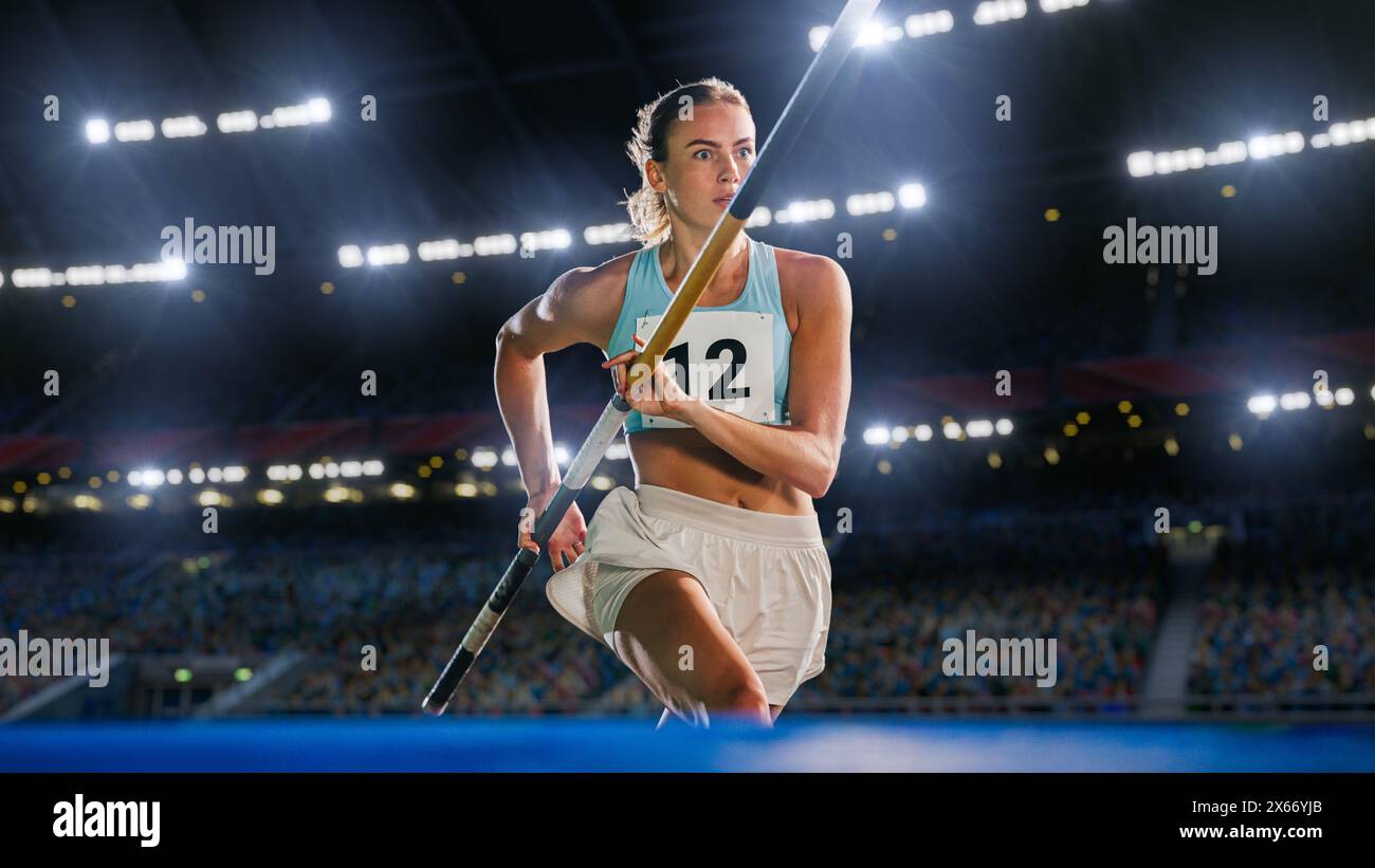 Pole Vault Jumping: Portrait of Professional Female Athlete on World ...