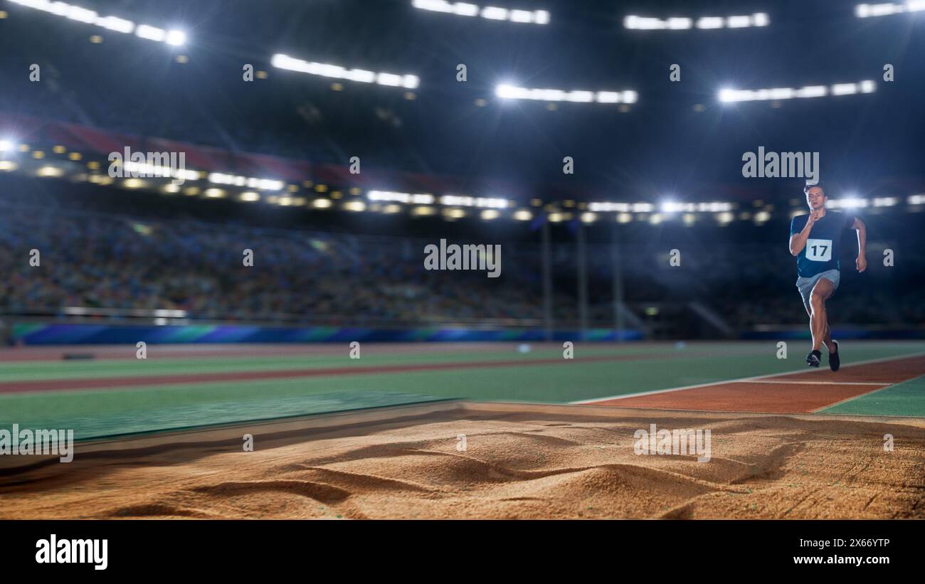 Long Jump Championship: Professional Male Athlete Running on Track ...
