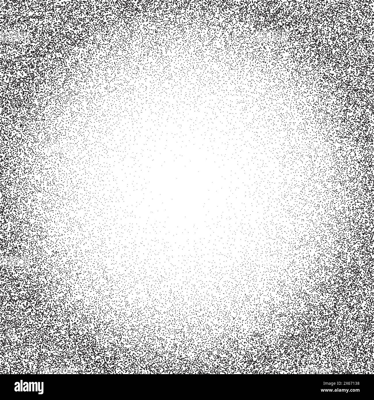 Noise round frame gradient. Texture grain effect. Stipple pattern transition. Grunge monochrome background. Stock Vector