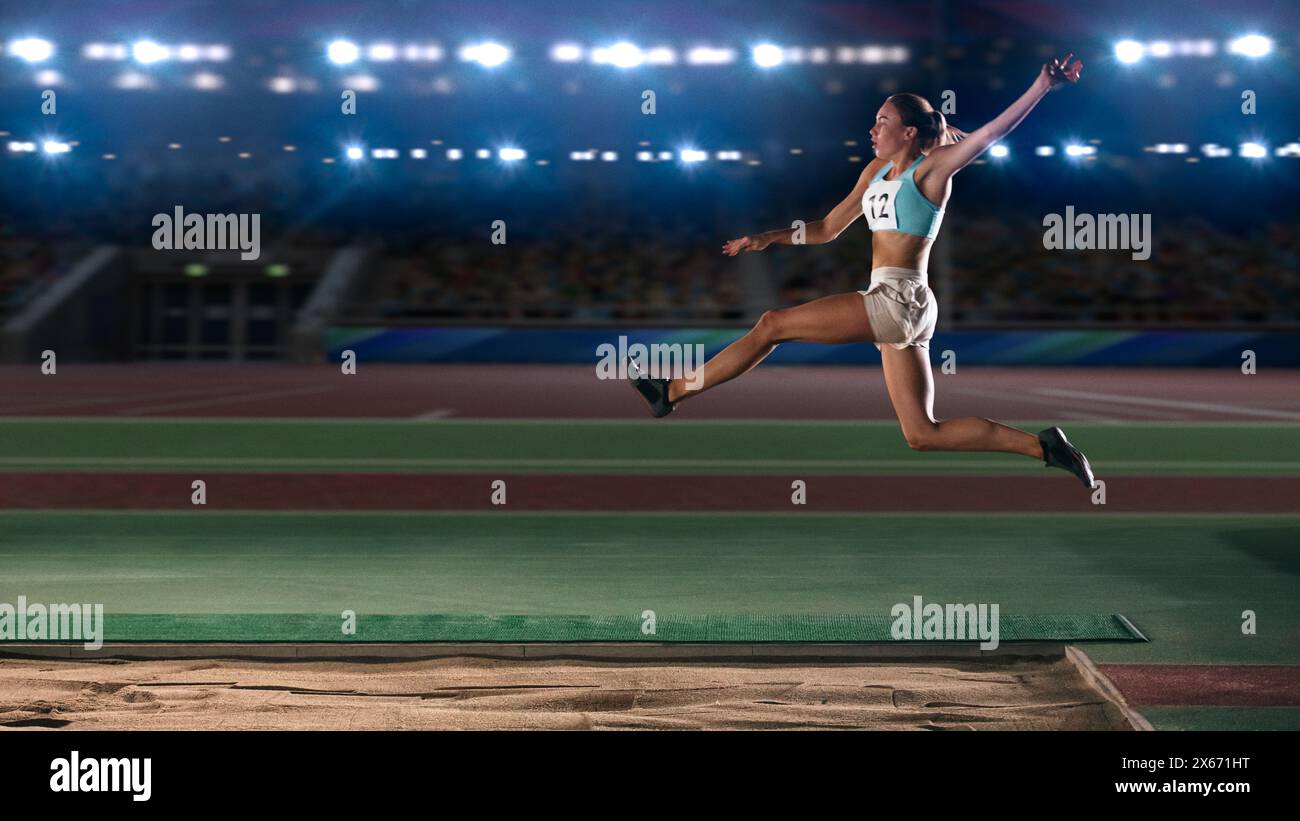 Long Jump Championship: Professional Female Athlete Jumping on Long ...