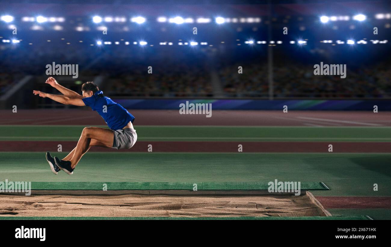 Long Jump Championship: Professional Male Athlete Jumping on Long ...