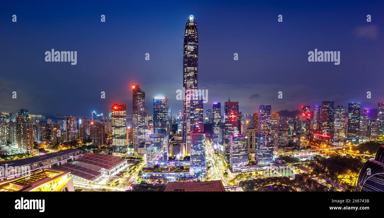 Shenzhen skyline cityscape with skyscrapers in downtown at night panorama city in Shenzhen, China Stock Photo