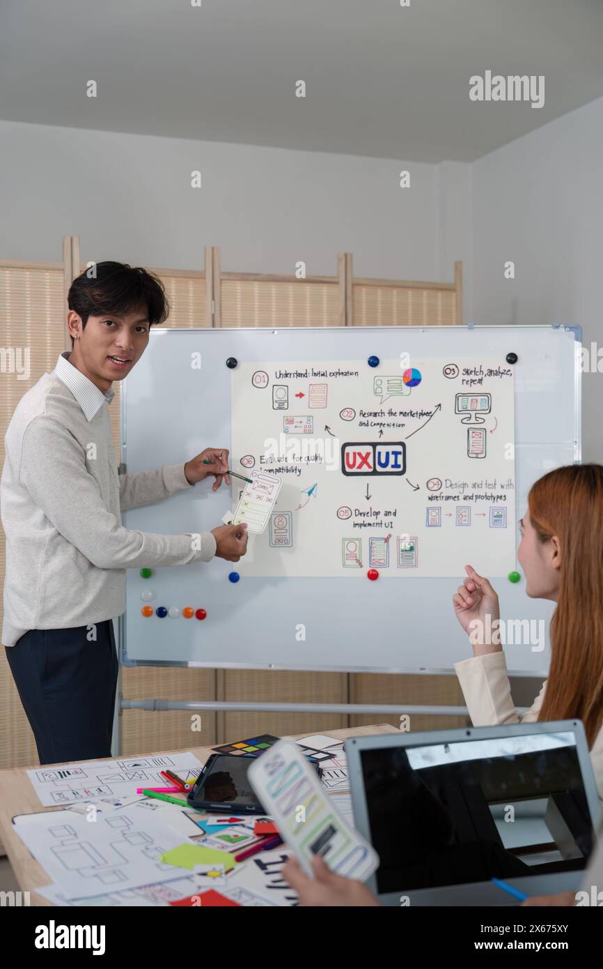 ux developer and ui designer presenting mobile app interface design on ...