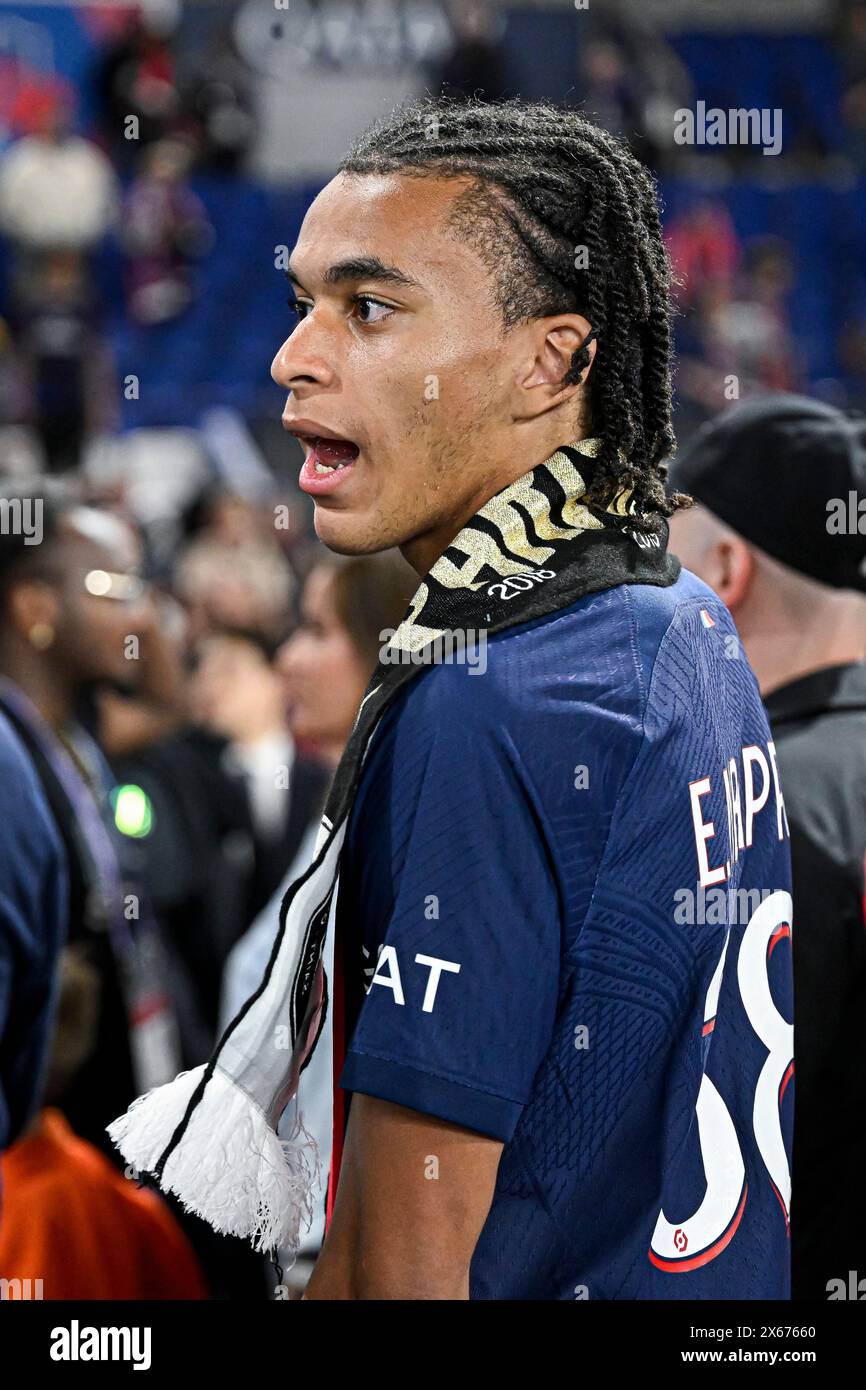 Paris, France. 12th May, 2024. Ethan Mbappe brother of Kylian during the Ligue 1 football match