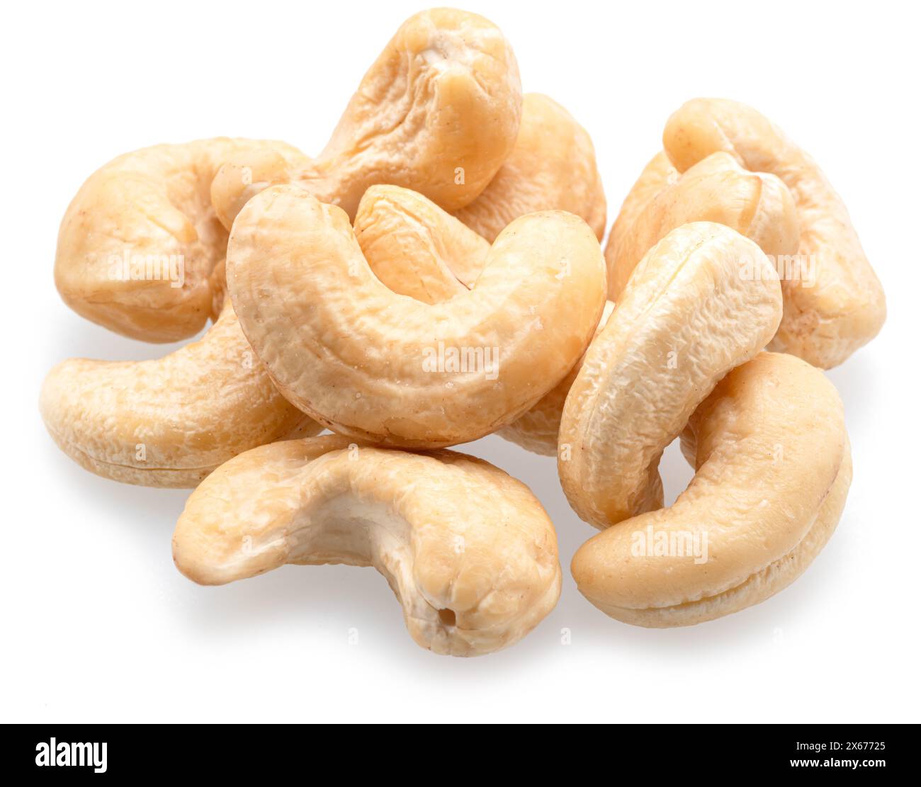 Raw cashew nuts isolated on white background. Stock Photo