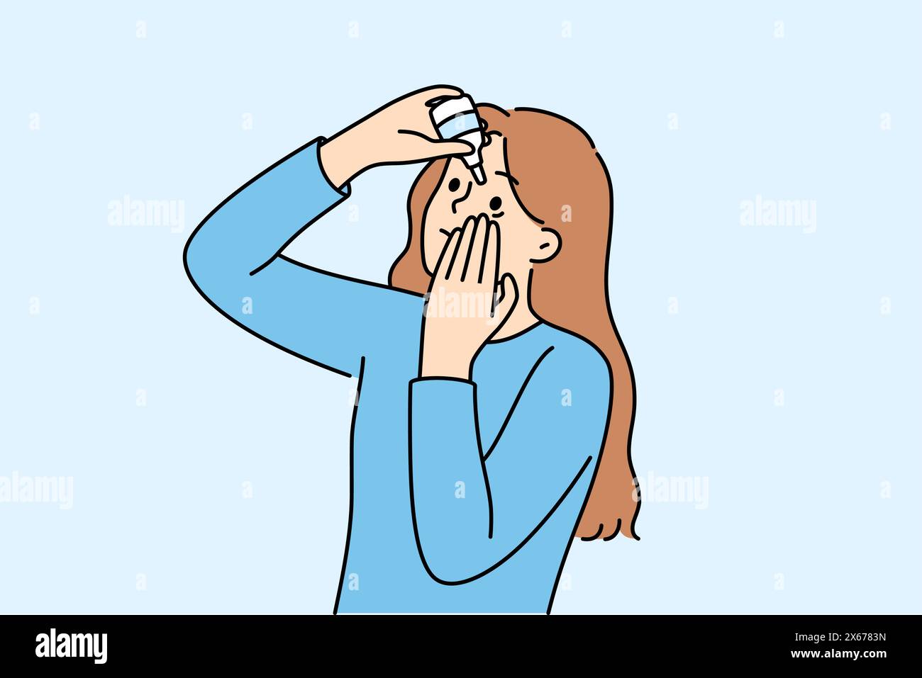 Woman uses eye drops to improve vision or reduce dry pupils causing