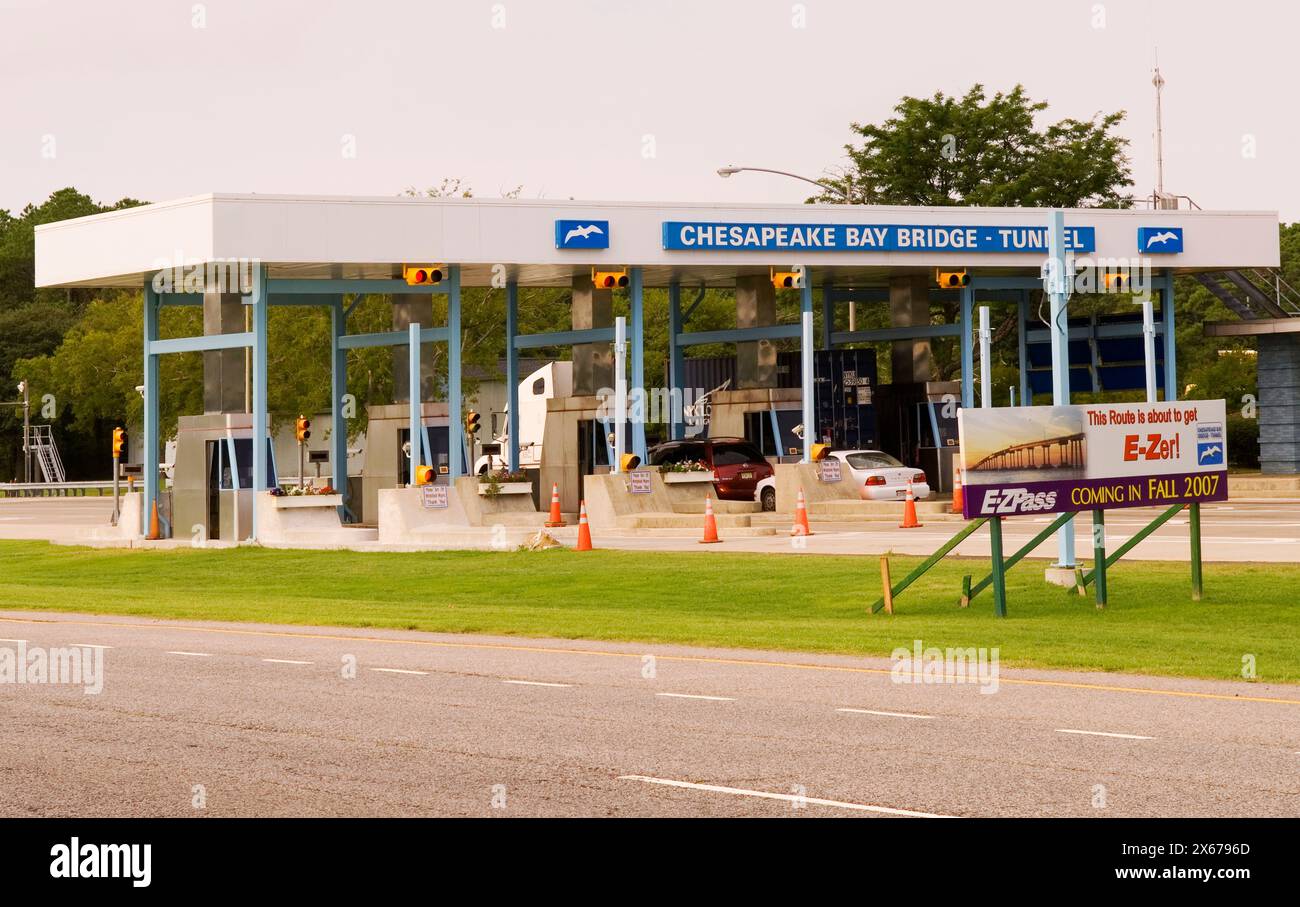 Toll booths at the Chesapeake Bay Bridge and Tunnel, Virginia, USA. Stock Photo