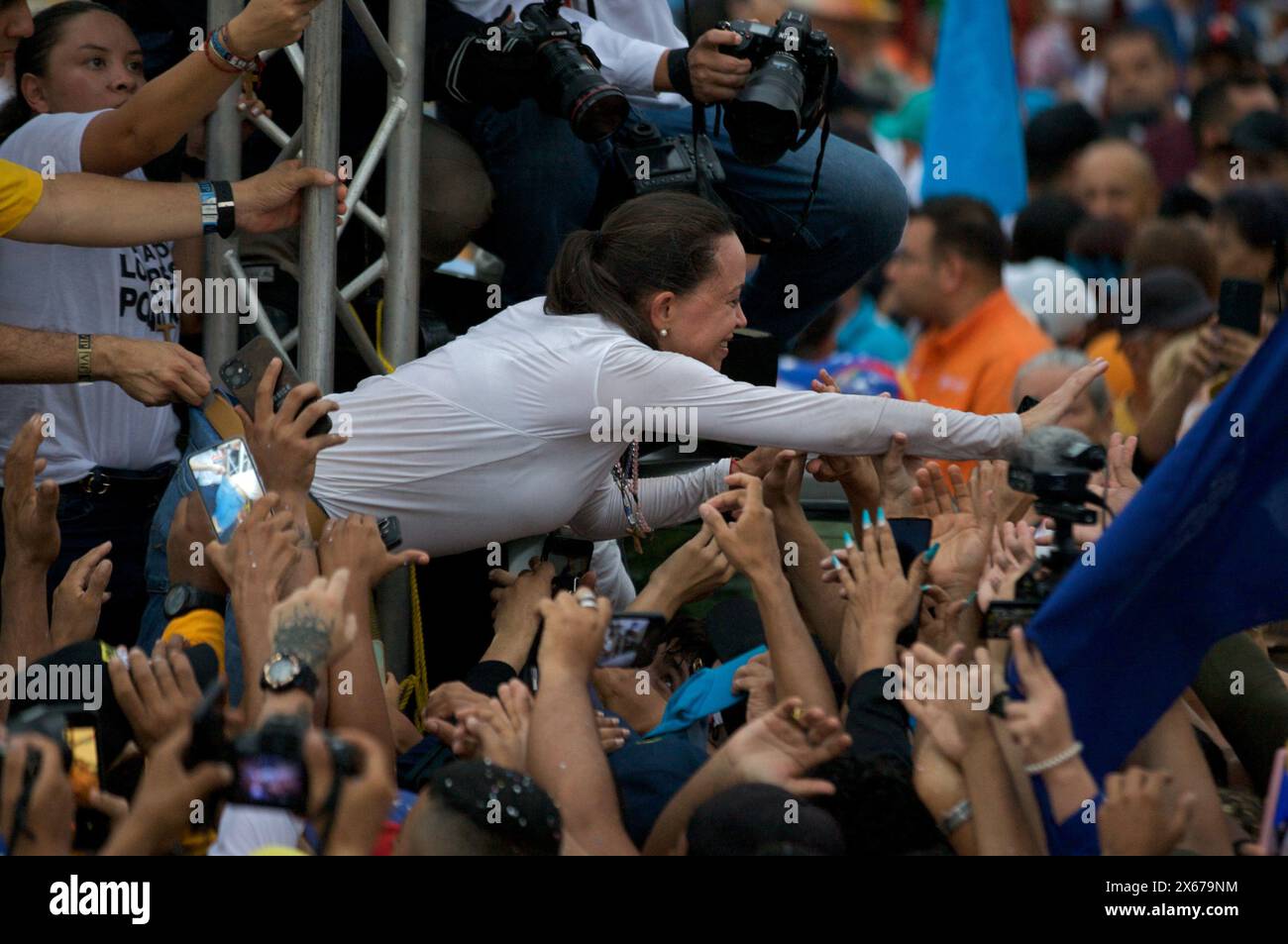 Maracaibo,Venezuela. 02-05-2024. Maria Corina Machado, attends a rally with her followers during a campaign of elections in Vzla  Photo By: Jose Bula. Stock Photo