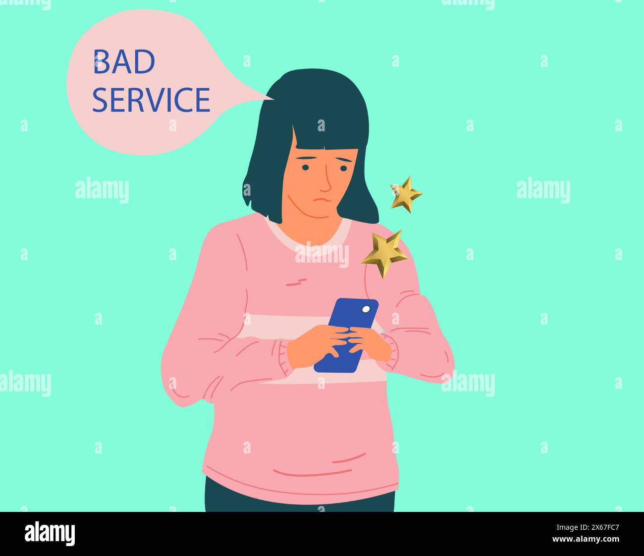 Golden award stars. Bad quality. Customer review and feedback signs