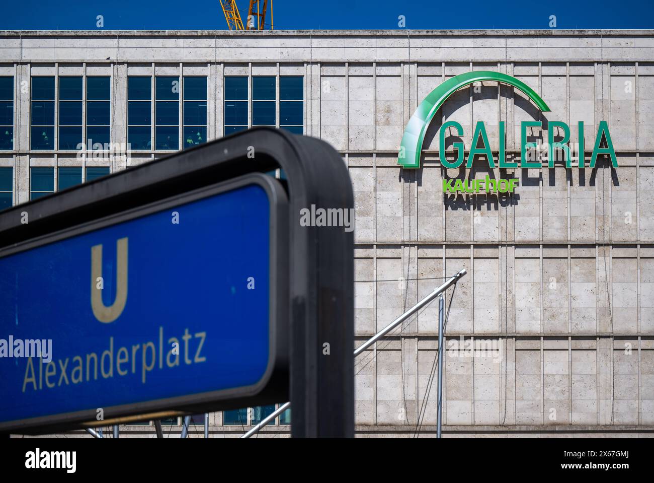 Berlin, Germany. 13th May, 2024. View of the Galeria Kaufhof logo on the department store at Alexanderplatz. Credit: Monika Skolimowska/dpa/Alamy Live News Stock Photo