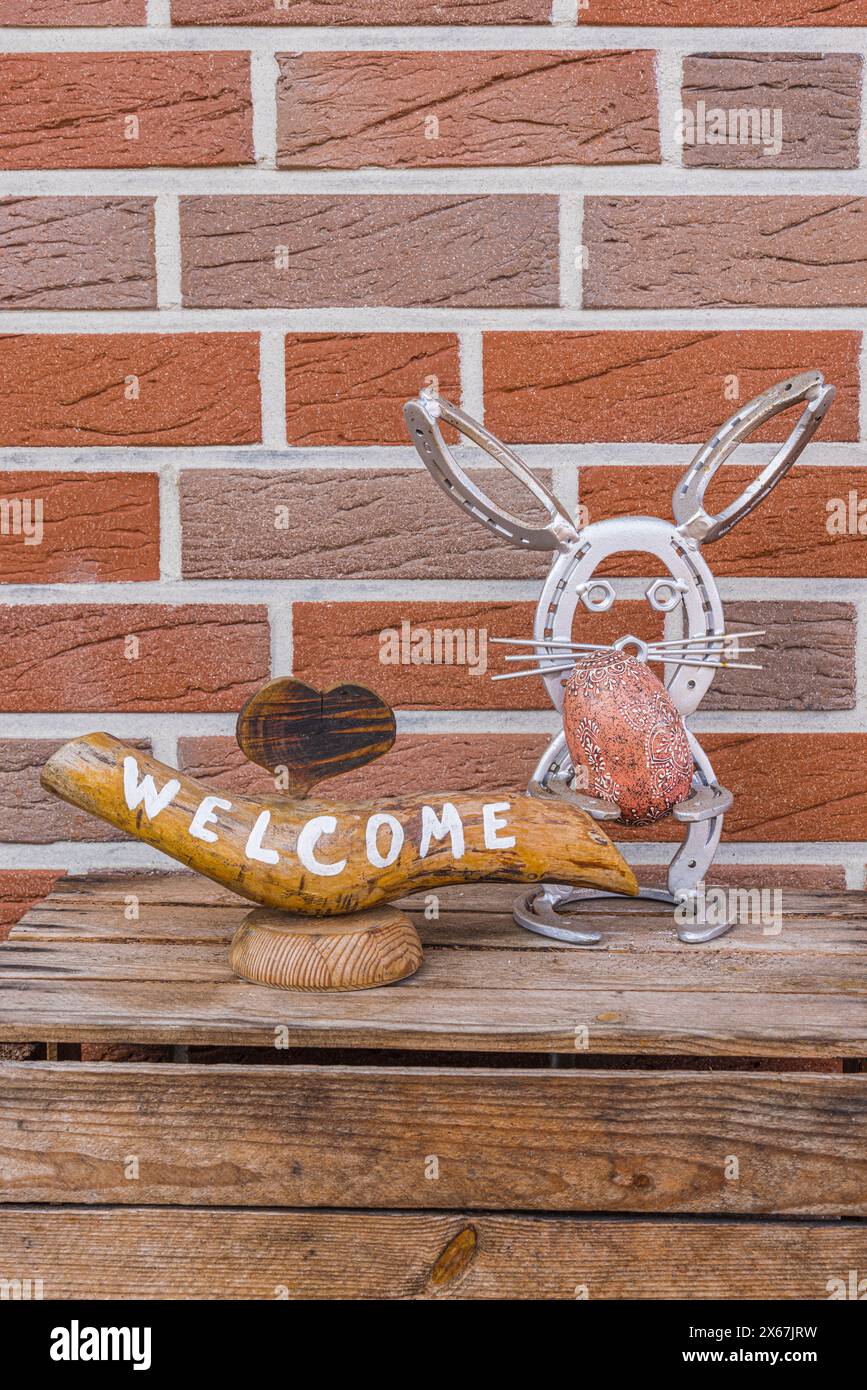 Easter motif, rabbit figure made of horseshoe Stock Photo - Alamy