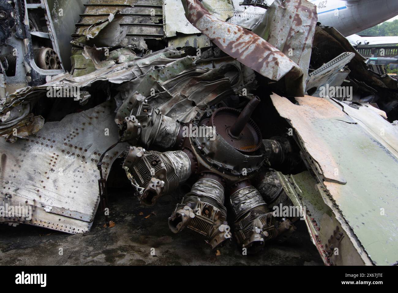 Military Museum, Hanoi. Part of a 'sculpture' of destroyed aircraft part. Stock Photo