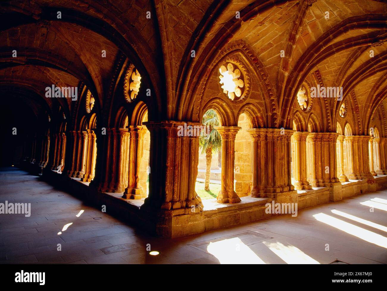 Cloister of Nuestra Señora de Rueda monastery. Escatron, Zaragoza province, Aragon, Spain. Stock Photo